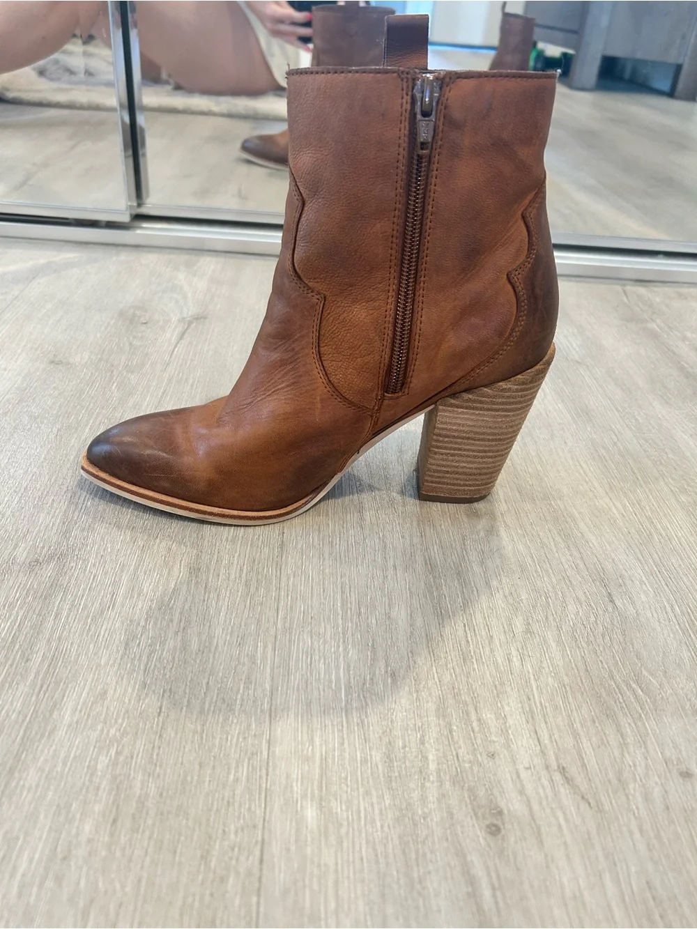 Crevo Women's Brown Leather Western Ankle Boots - Stylish Block Heel